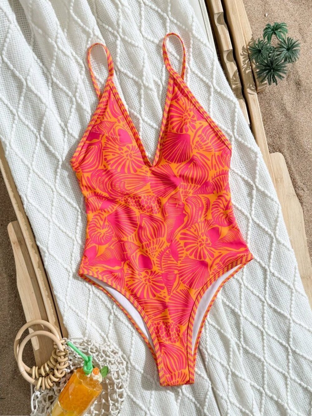 Hot Pink Casual Women's Spaghetti Strap One-Piece Swimsuit - Picture 5 of 6